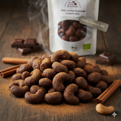 Kešu pražené v hořké čokoládě a skořici BIO 5 kg